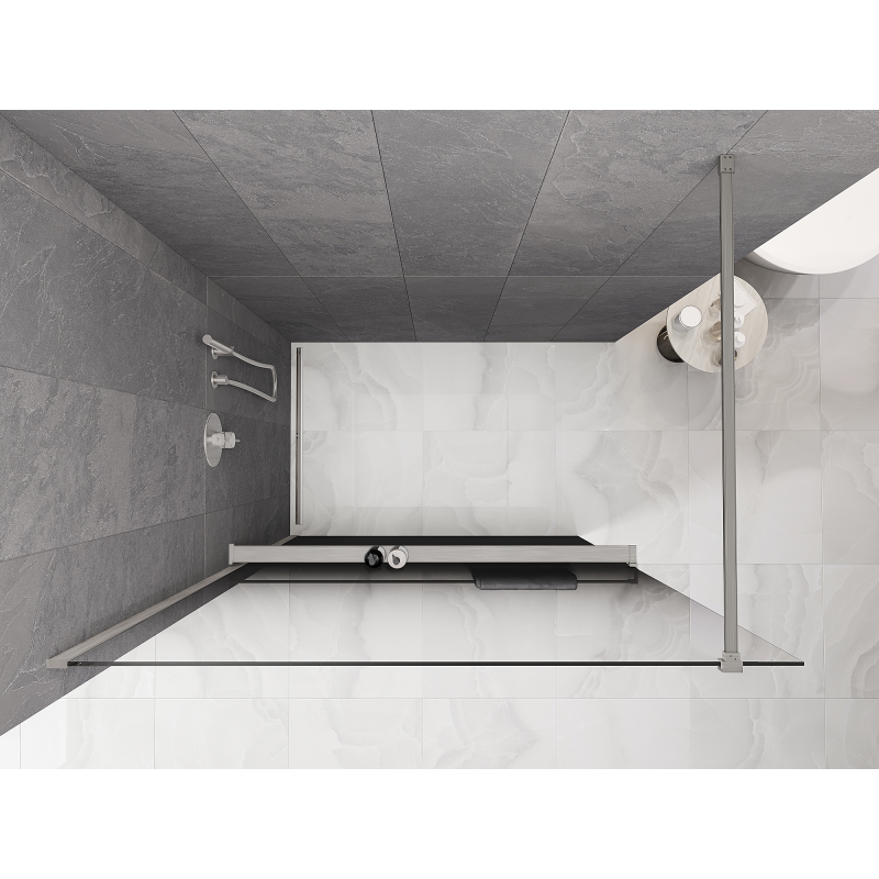 Mexen Kioto+ ścianka prysznicowa z półką Walk-in 90 x 200 cm, ombre czarna 8 mm, nikiel szczotkowany - 800-090-121-97-76