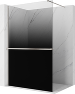 Mexen Kioto+ ścianka prysznicowa z półką Walk-in 100 x 200 cm, ombre czarna 8 mm, nikiel szczotkowany - 800-100-121-97-76