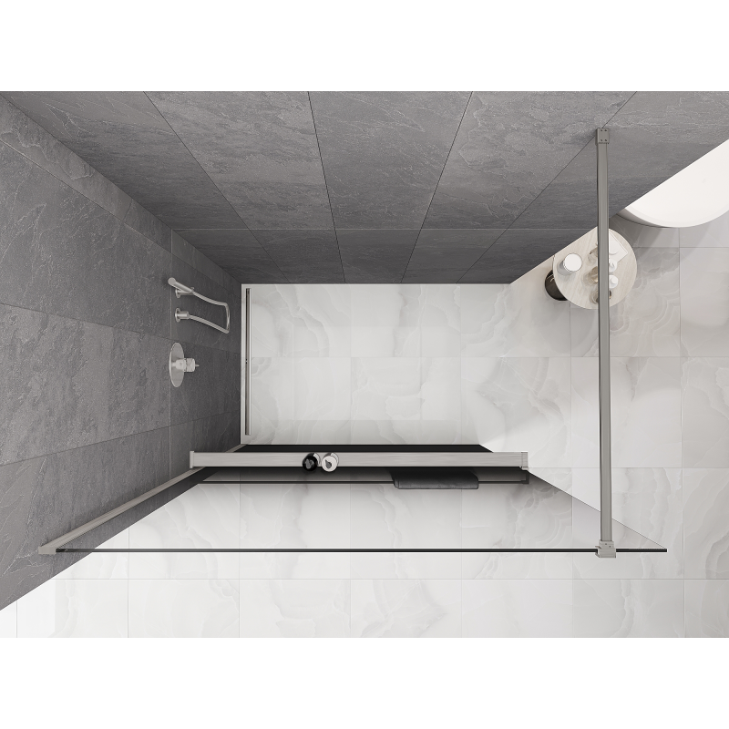 Mexen Kioto+ ścianka prysznicowa z półką Walk-in 150 x 200 cm, ombre czarna 8 mm, nikiel szczotkowany - 800-150-121-97-76