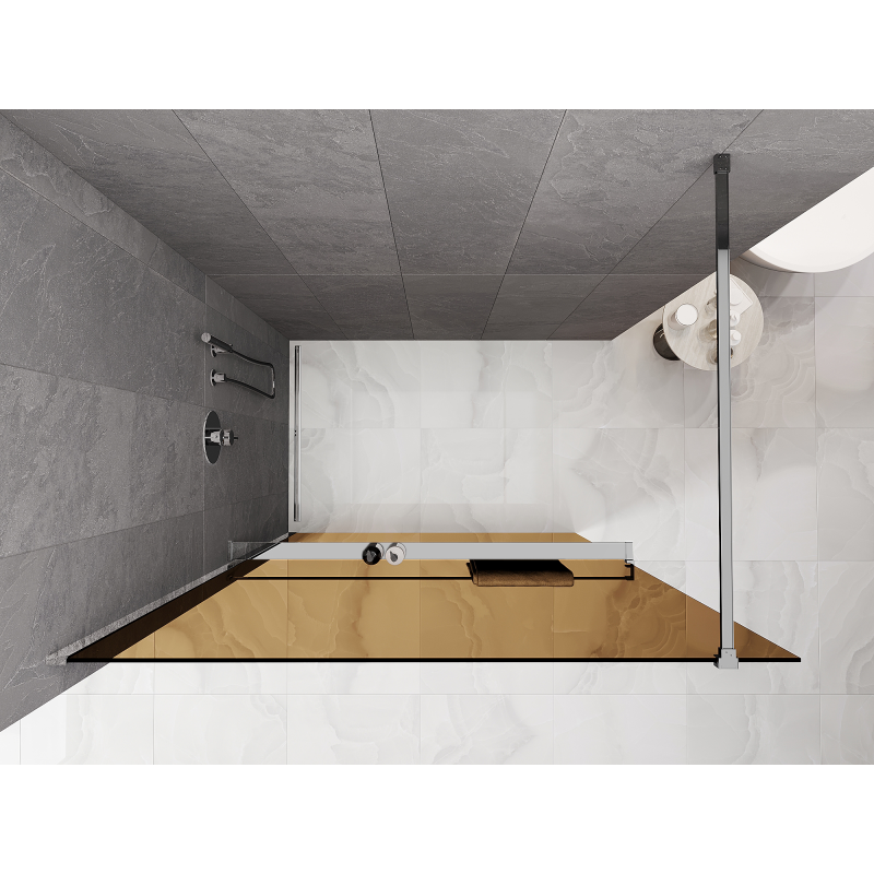 Mexen Kioto+ ścianka prysznicowa z półką Walk-in 140 x 200 cm, brąz 8 mm, chrom - 800-140-121-01-32