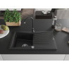 Mexen Cesar granite kitchen sink 1-bowl with drainer and Telma kitchen faucet, black - 6514-77-670200-70