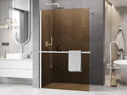 Mexen Kioto+ ścianka prysznicowa z półką Walk-in 80 x 200 cm, brąz 8 mm, biała - 800-080-121-20-32