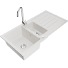 Mexen Andres granitische spoelbak 1,5-kamer met afdruiprek en keukenmengkraan Telma, wit - 6515-20-670200-00