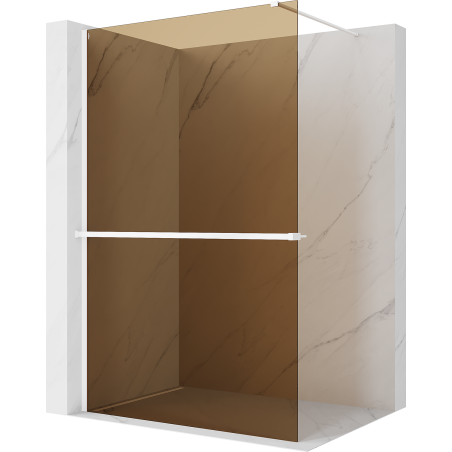 Mexen Kioto+ ścianka prysznicowa z półką Walk-in 140 x 200 cm, brąz 8 mm, biała - 800-140-121-20-32