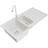 Mexen Andres granite sink 1.5-bowl with drainer and Telma kitchen tap, white - 6515-20-670200-20