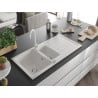 Mexen Andres granite sink 1.5-bowl with drainer and Telma kitchen tap, white - 6515-20-670200-20