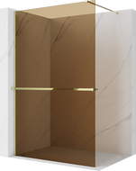 Mexen Kioto+ ścianka prysznicowa z półką Walk-in 110 x 200 cm, brąz 8 mm, złota - 800-110-121-50-32