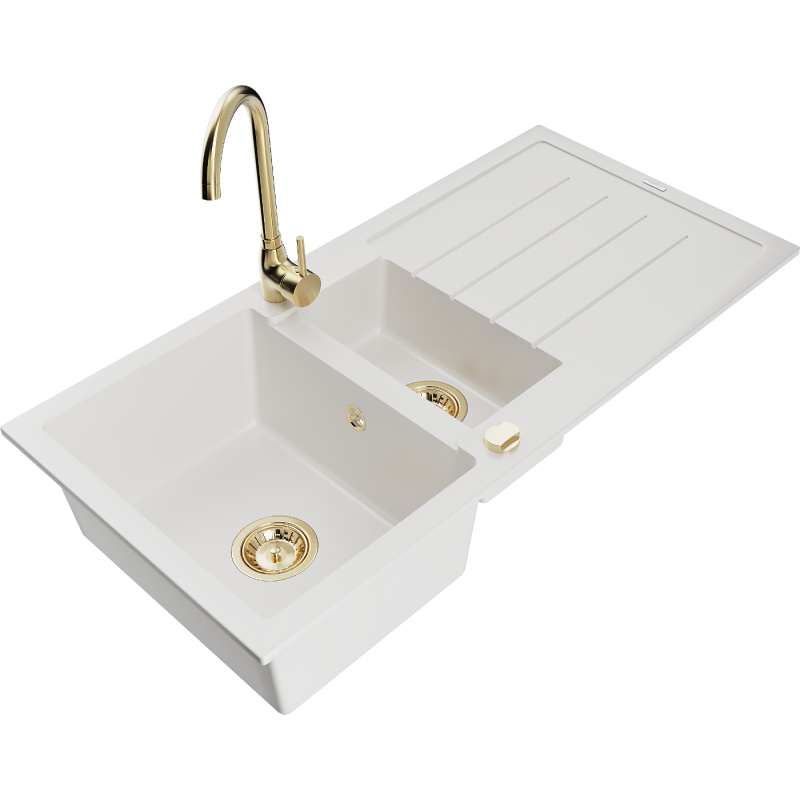 Mexen Andres 1,5-kammioinen graniittiallas työtasolla ja Telma-keittiöhana, valkoinen - 6515-20-670200-50