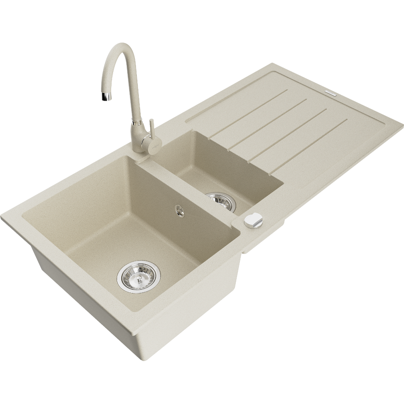 Mexen Andres 1,5-baljor granitdiskbänk med avrinningsområde och köksblandare Telma, beige - 6515-69-670200-69