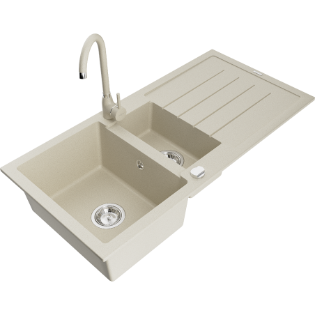 Mexen Andres lavello in granito 1,5 vasche con sgocciolatoio e rubinetto cucina Telma, beige - 6515-69-670200-69
