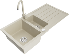 Mexen Andres Granitspülbecken 1,5-Zimmer mit Ablage und Küchenarmatur Telma, beige - 6515-69-670200-69