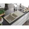 Mexen Andres évier en granit 1,5 bac avec égouttoir et robinet de cuisine Telma, beige - 6515-69-670200-69