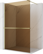 Mexen Kioto+ ścianka prysznicowa z półką Walk-in 130 x 200 cm, brąz 8 mm, złota szczotkowana - 800-130-121-55-32