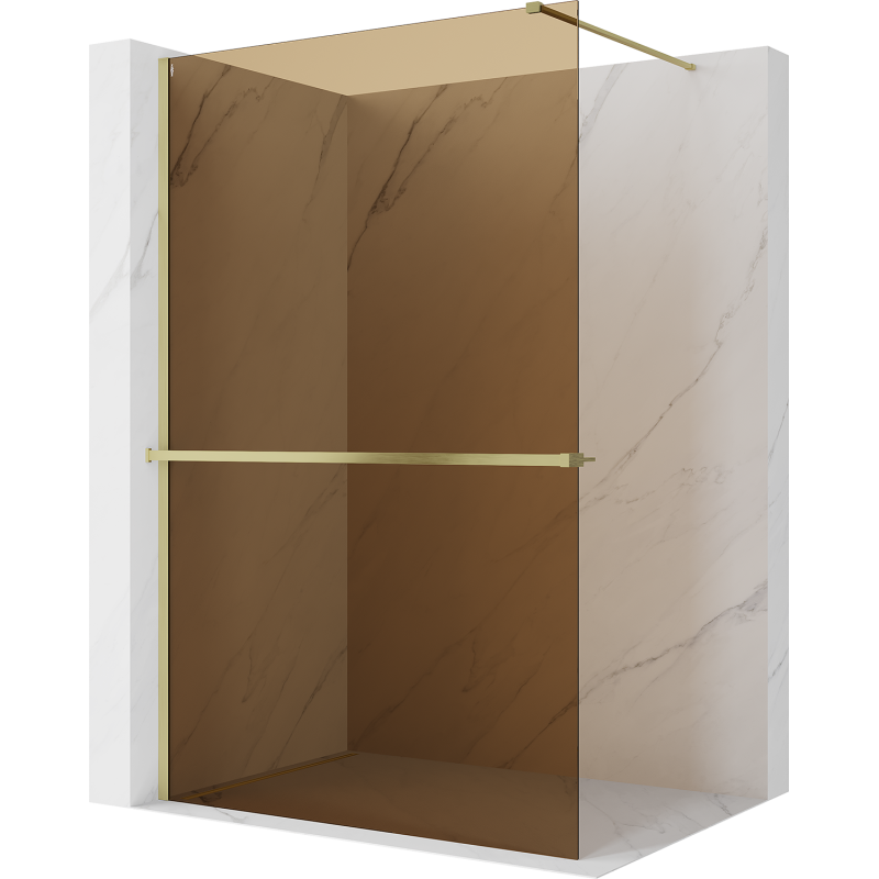 Mexen Kioto+ paroi de douche avec étagère Walk-in 140 x 200 cm, bronze 8 mm, or brossé - 800-140-121-55-32