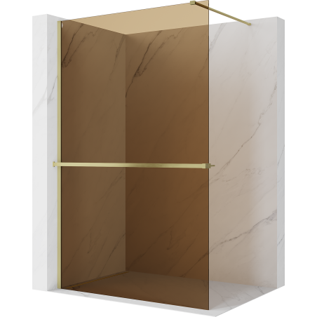 Mexen Kioto+ paroi de douche avec étagère Walk-in 140 x 200 cm, bronze 8 mm, or brossé - 800-140-121-55-32