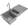 Mexen Andres granieten spoelbak 1,5-komor met afdruipgedeelte en keukenmengkraan Telma, grijs - 6515-71-670200-00
