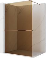 Mexen Kioto+ ścianka prysznicowa z półką Walk-in 80 x 200 cm, brąz 8 mm, różowe złoto - 800-080-121-60-32