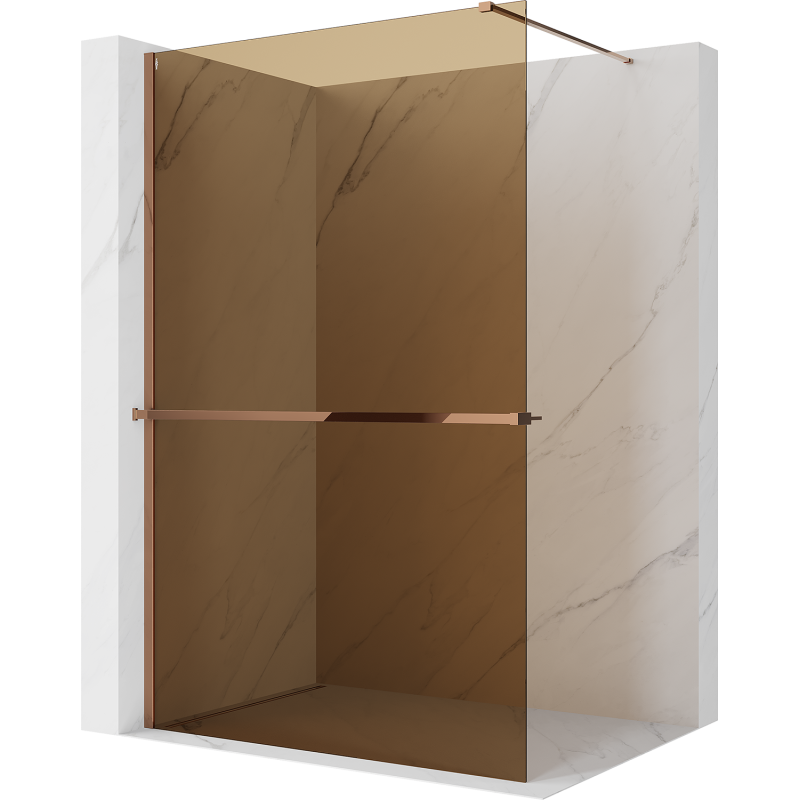 Mexen Kioto+ ścianka prysznicowa z półką Walk-in 90 x 200 cm, brąz 8 mm, różowe złoto - 800-090-121-60-32