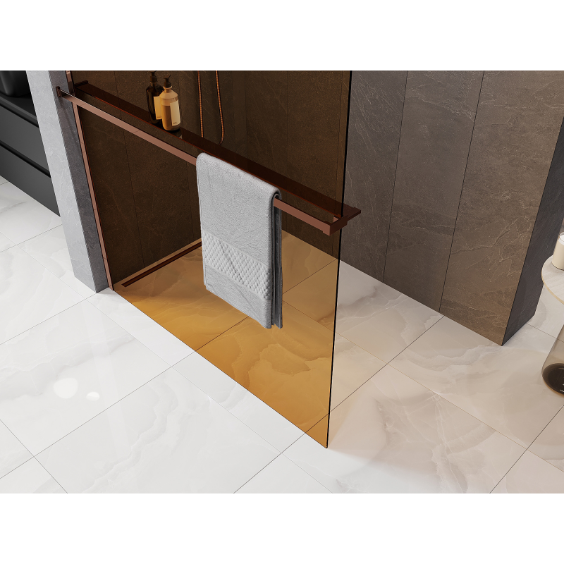 Mexen Kioto+ shower wall with shelf Walk-in 110 x 200 cm, bronze 8 mm, rose gold - 800-110-121-60-32
