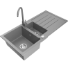 Mexen Andres évier en granit 1,5 bac avec égouttoir et robinet de cuisine Telma, gris - 6515-71-670200-71