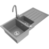 Mexen Andres granite sink with 1.5 bowls with drainer and Telma kitchen faucet, gray - 6515-71-670200-71