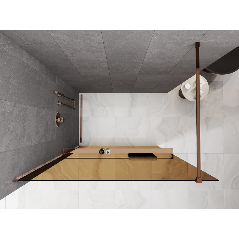 Mexen Kioto+ shower wall with shelf Walk-in 120 x 200 cm, bronze 8 mm, rose gold - 800-120-121-60-32