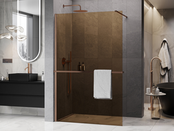 Mexen Kioto+ ścianka prysznicowa z półką Walk-in 80 x 200 cm, brąz 8 mm, miedź szczotkowana - 800-080-121-65-32