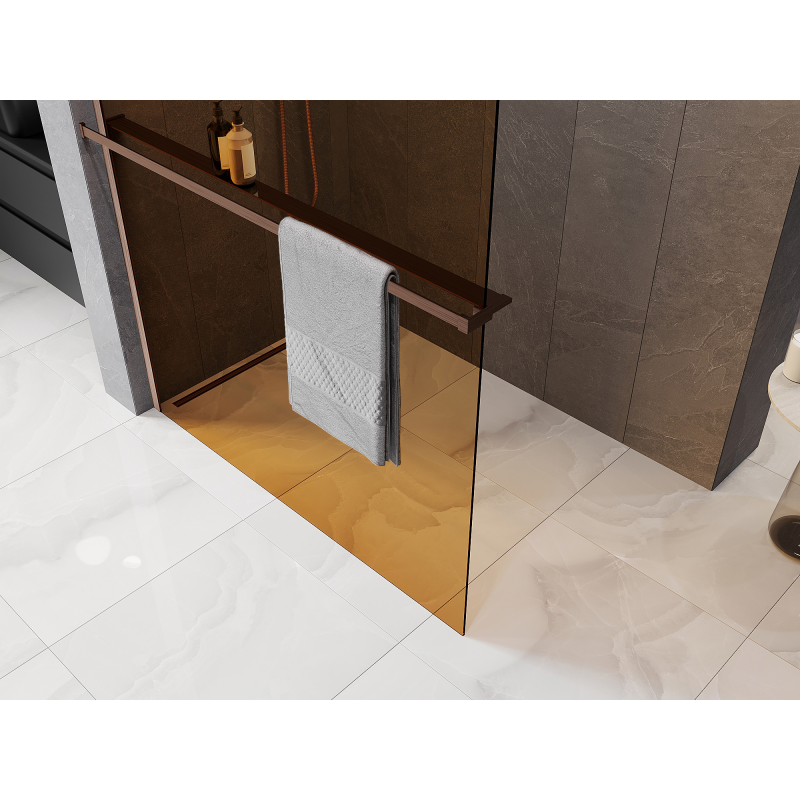 Mexen Kioto+ shower wall with shelf Walk-in 100 x 200 cm, bronze 8 mm, brushed copper - 800-100-121-65-32