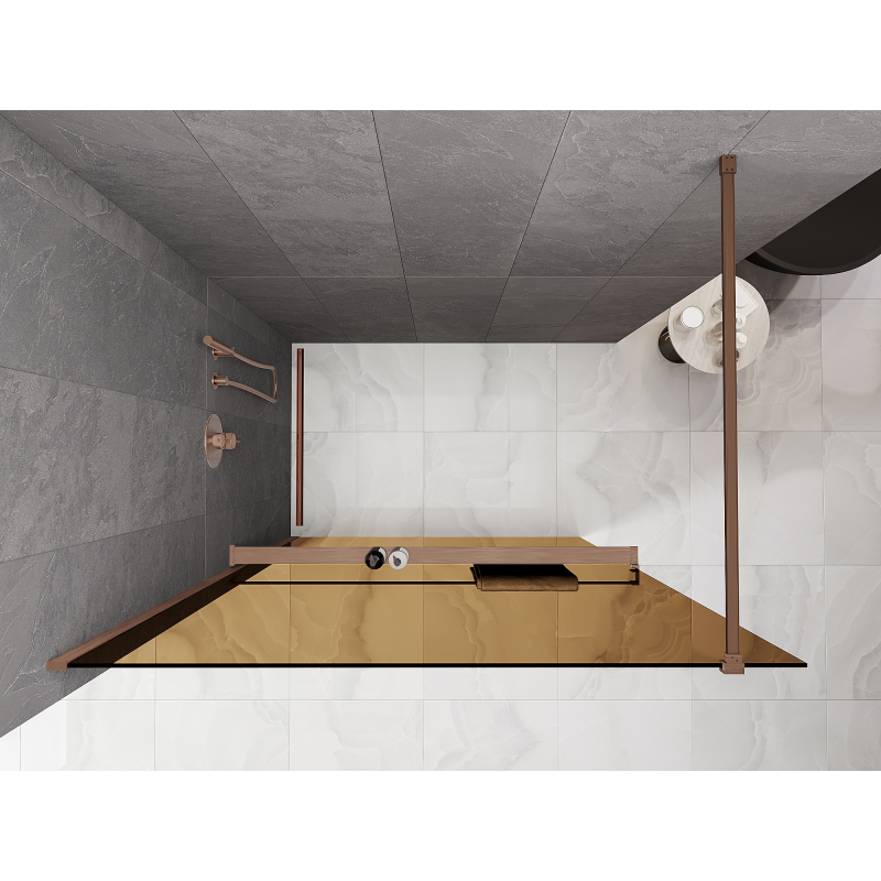 Mexen Kioto+ shower wall with shelf Walk-in 100 x 200 cm, bronze 8 mm, brushed copper - 800-100-121-65-32
