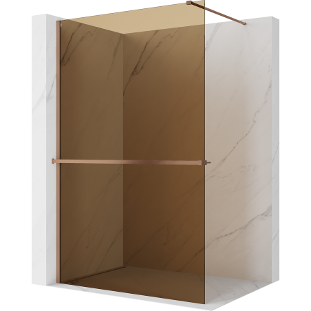 Mexen Kioto+ ścianka prysznicowa z półką Walk-in 100 x 200 cm, brąz 8 mm, miedź szczotkowana - 800-100-121-65-32