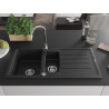 Mexen Andres fregadero de granito de 1,5 cubetas con escurridor y grifo de cocina Telma, negro/plata - 6515-73-670200-00