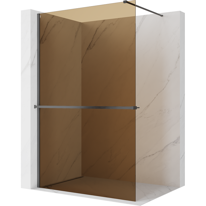 Mexen Kioto+ shower wall with shelf Walk-in 140 x 200 cm, bronze 8 mm, gun gray brushed - 800-140-121-66-32