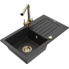Mexen Pablo granite sink 1-bowl with drainer and Duero kitchen tap, black/silver metallic - 6510-73-671600-50