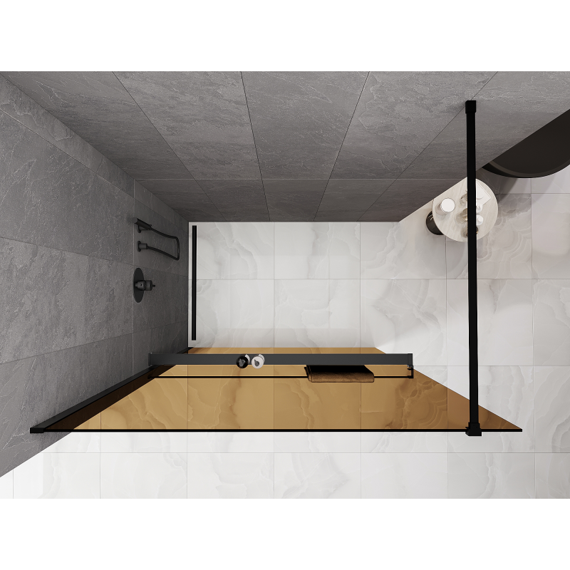 Mexen Kioto+ ścianka prysznicowa z półką Walk-in 80 x 200 cm, brąz 8 mm, czarna - 800-080-121-70-32