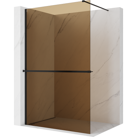 Mexen Kioto+ ścianka prysznicowa z półką Walk-in 80 x 200 cm, brąz 8 mm, czarna - 800-080-121-70-32