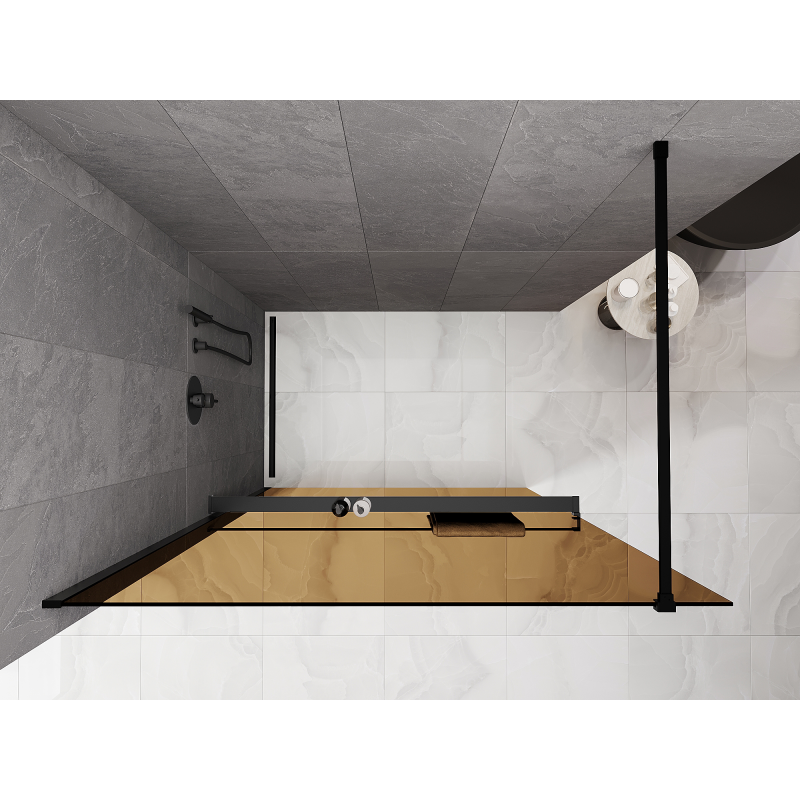 Mexen Kioto+ duschvägg med hylla Walk-in 140 x 200 cm, brons 8 mm, svart - 800-140-121-70-32