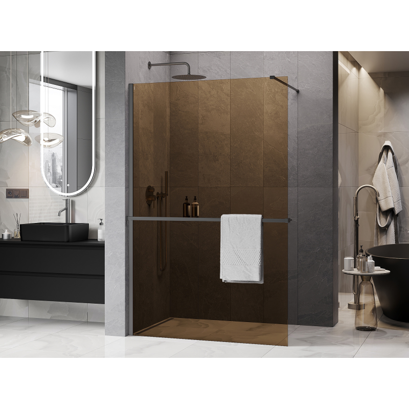 Mexen Kioto+ duschvägg med hylla Walk-in 80 x 200 cm, brons 8 mm, gun metal - 800-080-121-95-32