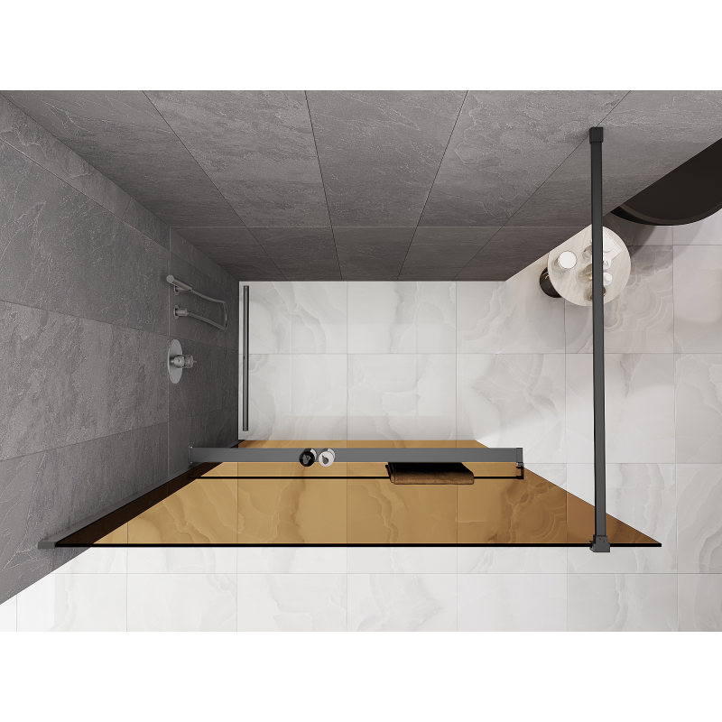 Mexen Kioto+ duschvägg med hylla Walk-in 80 x 200 cm, brons 8 mm, gun metal - 800-080-121-95-32
