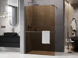 Mexen Kioto+ ścianka prysznicowa z półką Walk-in 130 x 200 cm, brąz 8 mm, gun metal - 800-130-121-95-32