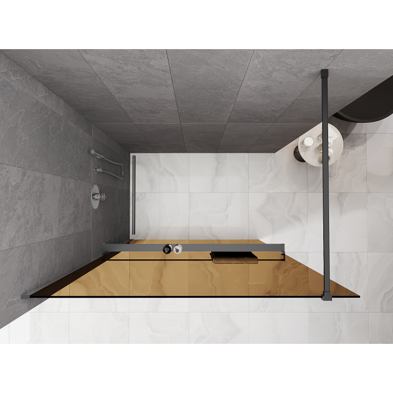 Mexen Kioto+ ścianka prysznicowa z półką Walk-in 140 x 200 cm, brąz 8 mm, gun metal - 800-140-121-95-32