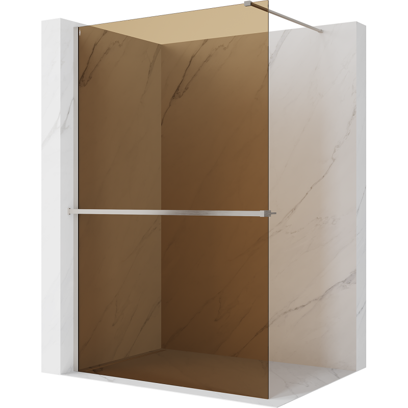 Mexen Kioto+ duschvägg med hylla Walk-in 70 x 200 cm, brons 8 mm, borstad nickel - 800-070-121-97-32