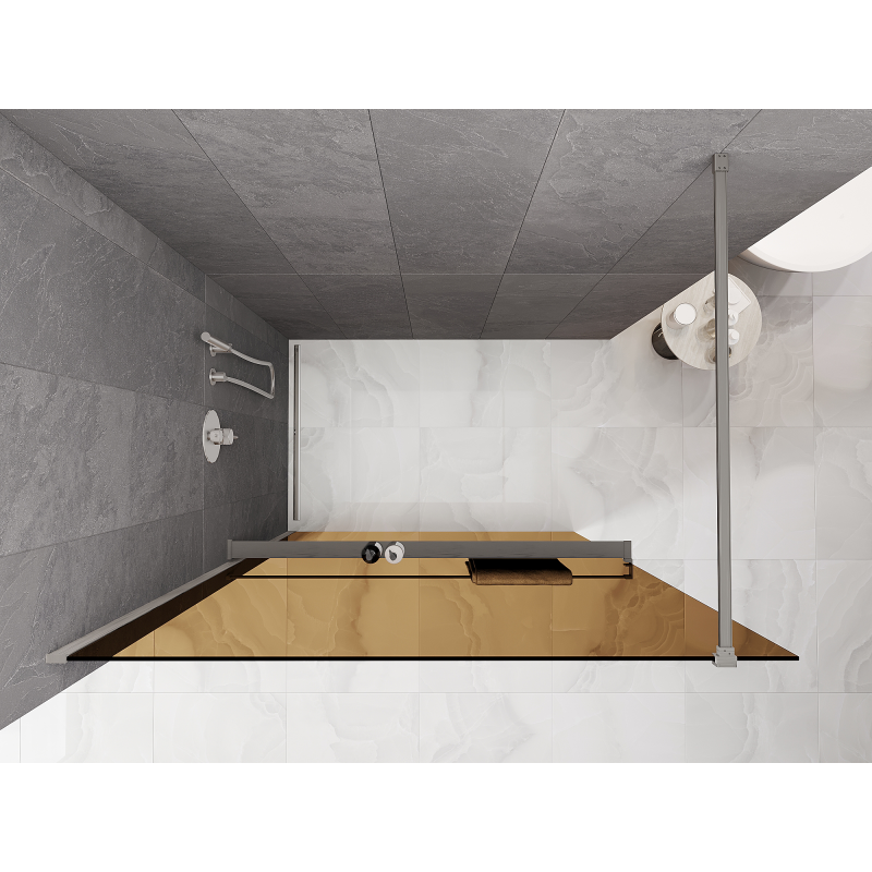 Mexen Kioto+ duschvägg med hylla Walk-in 70 x 200 cm, brons 8 mm, borstad nickel - 800-070-121-97-32