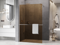 Mexen Kioto+ ścianka prysznicowa z półką Walk-in 130 x 200 cm, brąz 8 mm, nikiel szczotkowany - 800-130-121-97-32