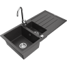 Mexen Andres lava-louça granítico 1,5-bacia com escorredor e torneira de cozinha Telma, preto salpicado - 6515-76-670200-00