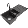 Mexen Andres lava-loiça em granito, 1,5 bacias com escorredor e torneira de cozinha Telma, preto salpicado - 6515-76-670200-76