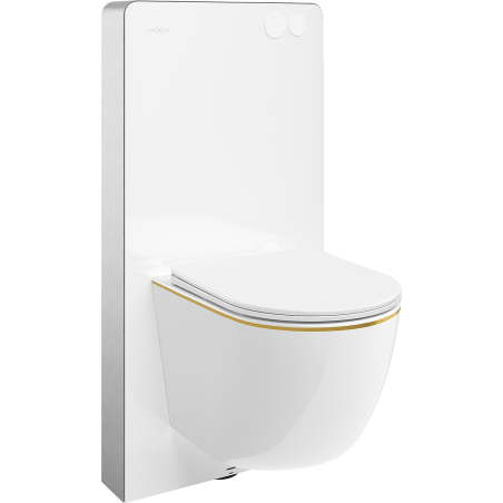 Mexen Lena Unterputz-WC-Set Pneumatikgestell Tex Air G mit WC-Schüssel und Absenkautomatik, Weiß/Gold - 615030224005A-20