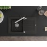 Mexen Pablo granieten gootsteen met 1 bak met afdruiprek en keukenkraan Duero, zwart/goud metallic - 6510-75-671600-00