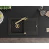 Mexen Pablo granite kitchen sink 1-bowl with drainer and Duero kitchen faucet, black/golden metallic - 6510-75-671600-50