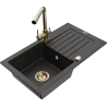 Mexen Pablo granit stenen spoelbak 1-komorige met afdruiprek en keukenmengkraan Duero, zwart/goud metallic - 6510-75-671600-50