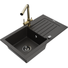 Mexen Pablo fregadero de granito de 1 lavabo con escurridor y grifo de cocina Duero, negro/oro metálico - 6510-75-671600-50-B